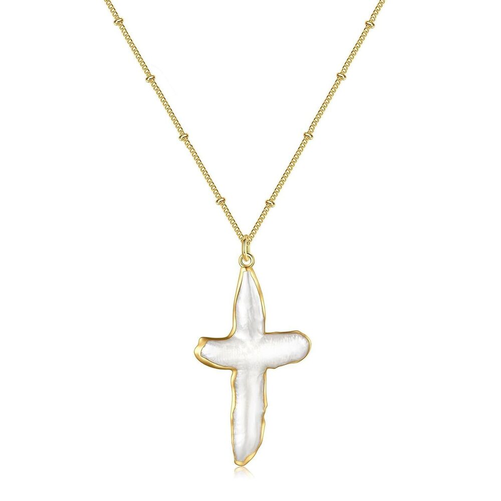 Pearl Cross Necklace for Women Freshwater Natural Chunky Baroque Pearl